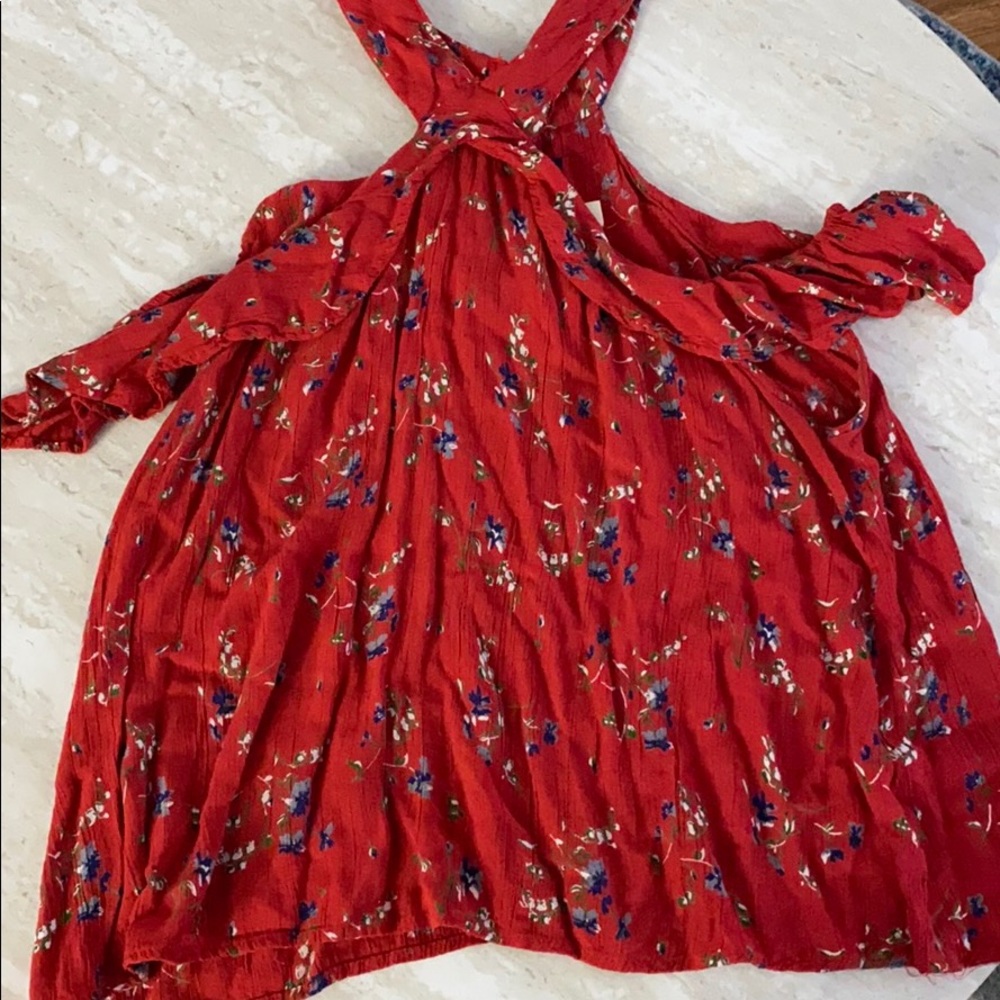 Blue Rain red floral halter top with cold shoulder